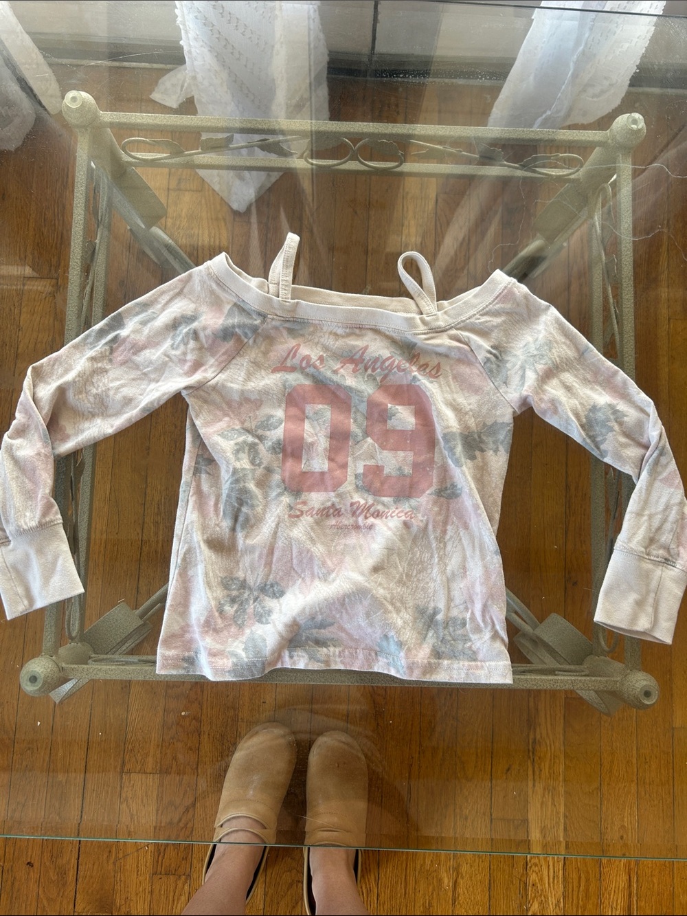 abercrombie kids Pink Off-Shoulder Long Sleeve Tee with '09' Graphic size 9/10